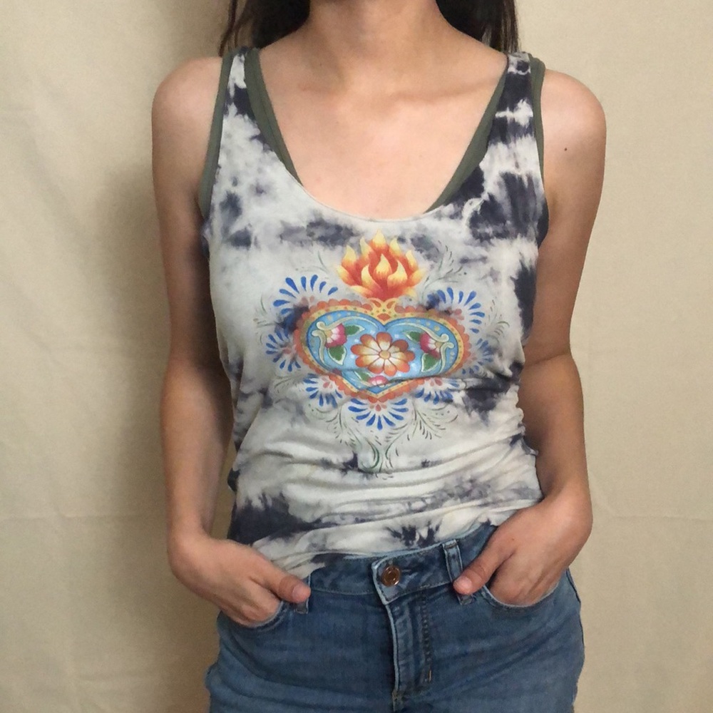 Lucky Tees navy tie dye tank top